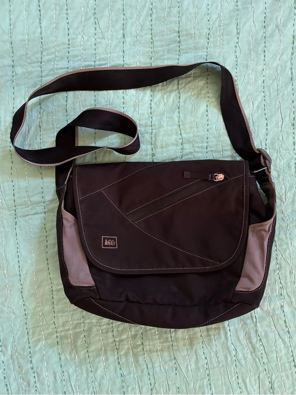 REI Black Messenger Bag with Grey Accents